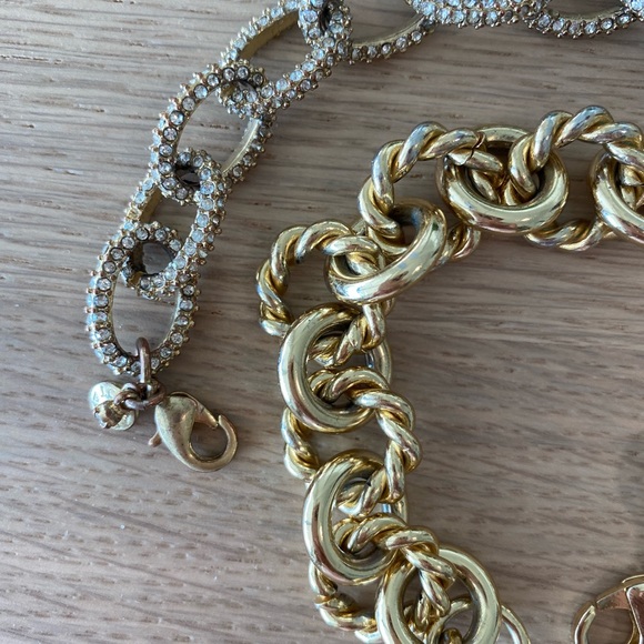 Set of two JCrew gold chunky link bracelets, pave and gold - Picture 2 of 3
